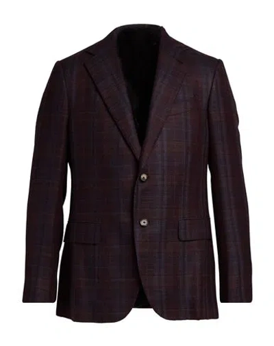 Caruso Man Blazer Burgundy Size 36 Silk, Wool, Cashmere In Brown