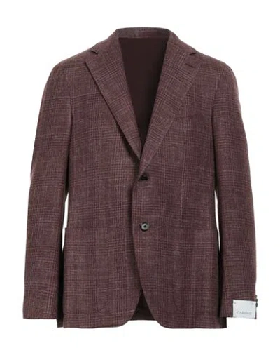 Caruso Man Blazer Burgundy Size 44 Wool, Silk, Linen In Red
