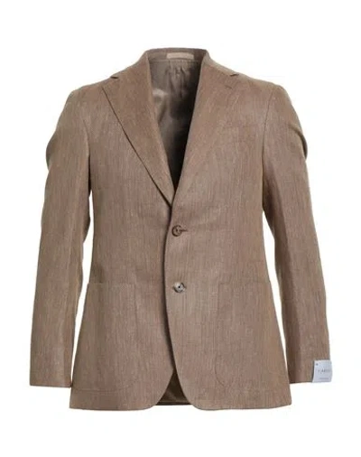 Caruso Man Blazer Camel Size 44 Linen, Cotton In Multi