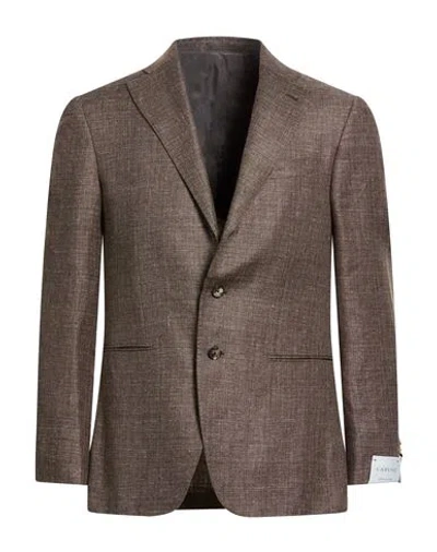 Caruso Man Blazer Camel Size 48 Linen, Wool In Brown