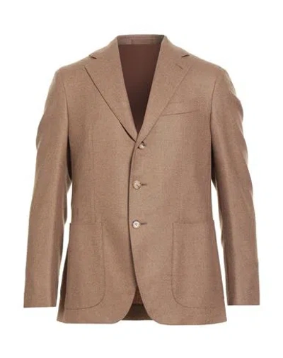 Caruso Man Blazer Camel Size 48 Wool, Cashmere In Brown