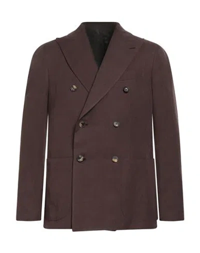 Caruso Man Blazer Chocolate Brown Size 42 Cotton, Linen