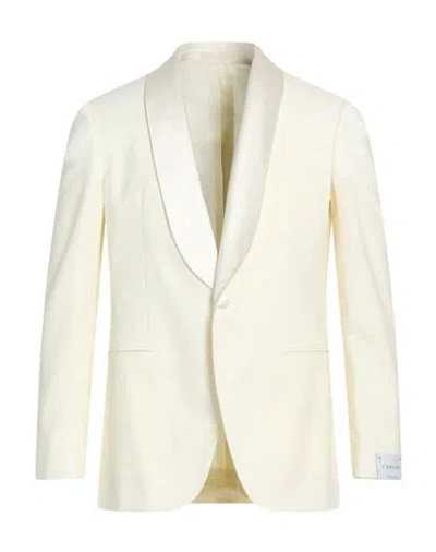 Caruso Man Blazer Cream Size 40 Wool, Mohair Wool In Multi