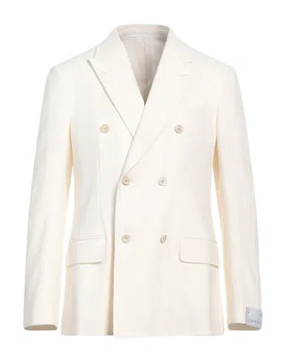 Caruso Man Blazer Cream Size 46 Linen, Wool, Cashmere In White
