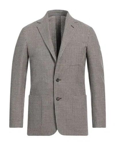 Caruso Man Blazer Dark Brown Size 34 Cotton, Linen, Wool