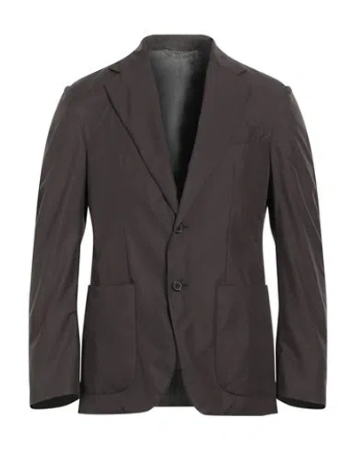 Caruso Man Blazer Dark Brown Size 40 Wool, Silk