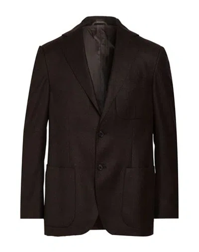 Caruso Man Blazer Dark Brown Size 40 Wool In Black