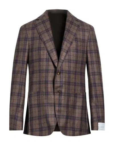 Caruso Man Blazer Dark Brown Size 40 Wool, Cashmere In Multi