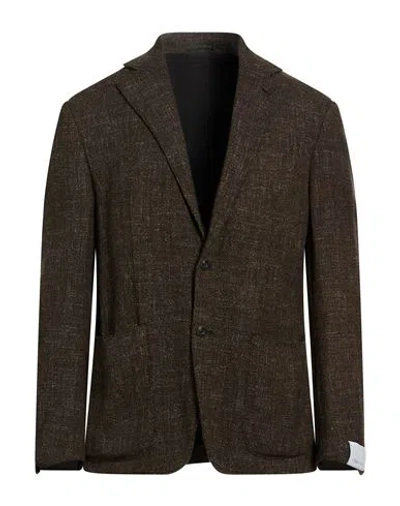 Caruso Man Blazer Dark Brown Size 40 Wool, Silk, Linen