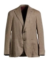 Caruso Man Blazer Dark Brown Size 42 Linen In Brown