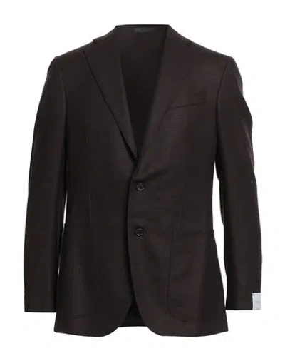 Caruso Man Blazer Dark Brown Size 46 Super 130s Wool