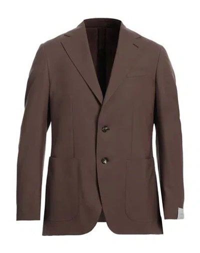 Caruso Man Blazer Dark Brown Size 46 Wool