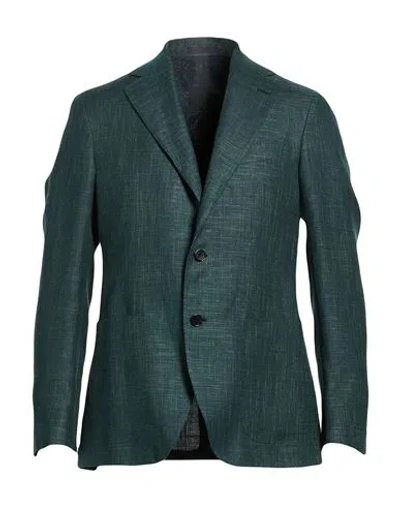Caruso Man Blazer Dark Green Size 36 Linen, Wool