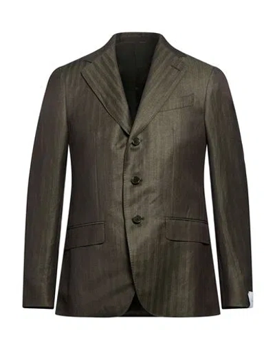 Caruso Man Blazer Dark Green Size 40 Linen, Wool