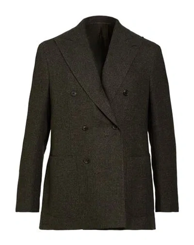 Caruso Man Blazer Dark Green Size 40 Wool, Linen, Cashmere