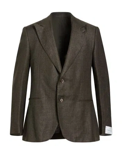 Caruso Man Blazer Dark Green Size 42 Linen, Wool