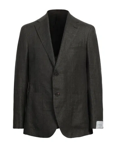 Caruso Man Blazer Dark Green Size 44 Linen, Wool