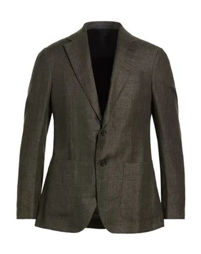 Caruso Man Blazer Dark Green Size 50 Linen, Wool