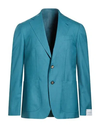 Caruso Man Blazer Deep Teal Size 42 Wool, Silk In Green