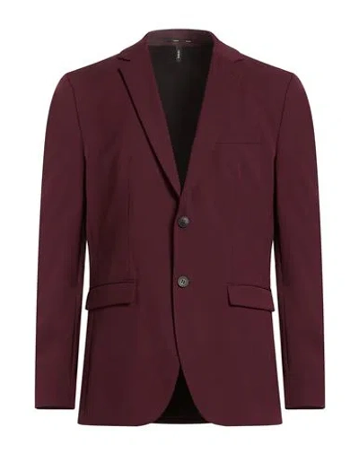 Caruso Man Blazer Grey Size 36 Wool, Cashmere In Burgundy