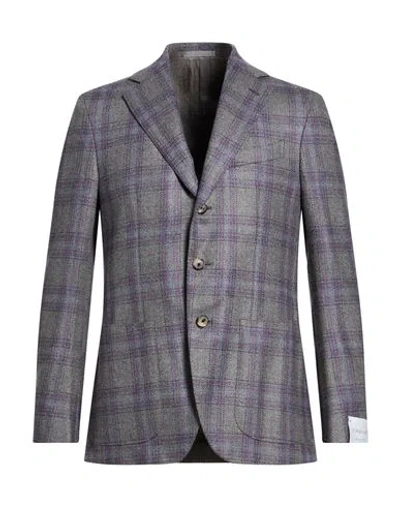 Caruso Man Blazer Grey Size 38 Wool, Silk In Gray