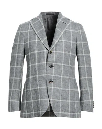 Caruso Man Blazer Grey Size 46 Linen, Wool