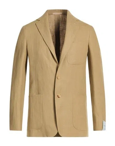 Caruso Man Blazer Khaki Size 34 Linen In Brown