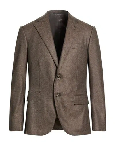 Caruso Man Blazer Khaki Size 36 Wool, Cashmere In Brown