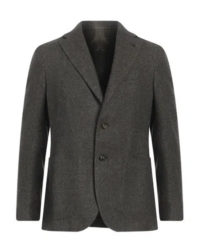 Caruso Man Blazer Khaki Size 42 Wool, Linen, Cashmere In Black