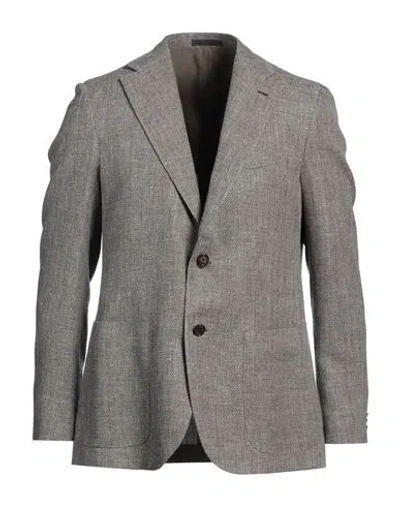 Caruso Man Blazer Khaki Size 44 Cotton, Linen In Gray