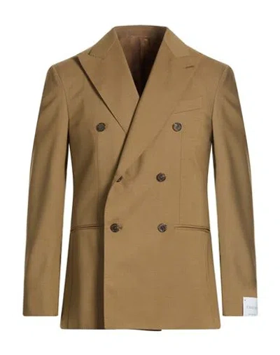 Caruso Man Blazer Khaki Size 44 Polyester, Wool, Elastane In Brown
