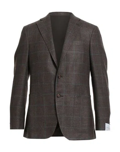 Caruso Man Blazer Khaki Size 46 Wool, Silk, Cashmere In Brown
