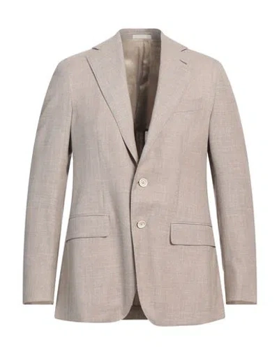 Caruso Man Blazer Khaki Size 46 Wool, Silk, Linen In Beige