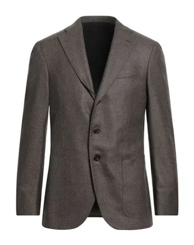 Caruso Man Blazer Khaki Size 48 Wool, Cashmere In Brown