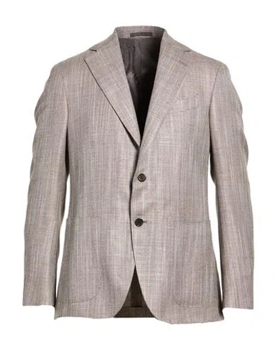 Caruso Man Blazer Light Grey Size 34 Silk, Linen, Wool In Gray