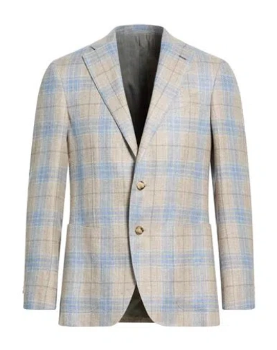 Caruso Man Blazer Light Grey Size 48 Hemp, Wool In Gray