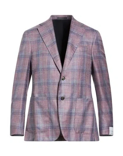 Caruso Man Blazer Mauve Size 46 Wool, Silk, Linen In Multi
