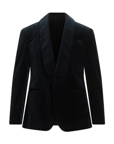 Caruso Man Blazer Midnight Blue Size 42 Cotton In Green
