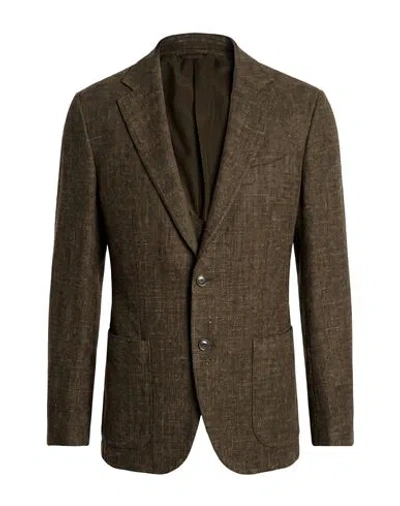 Caruso Man Blazer Military Green Size 40 Wool, Silk, Linen