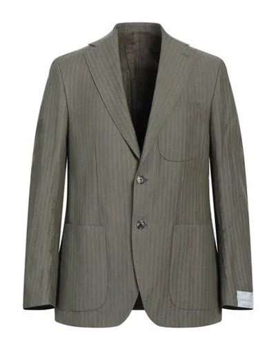 Caruso Man Blazer Military Green Size 44 Linen, Cotton