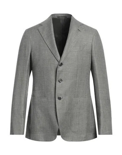 Caruso Man Blazer Military Green Size 44 Linen, Wool