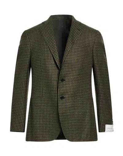 Caruso Man Blazer Military Green Size 46 Wool, Silk, Linen