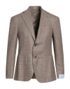Caruso Man Blazer Mustard Size 40 Wool, Linen, Silk In Brown