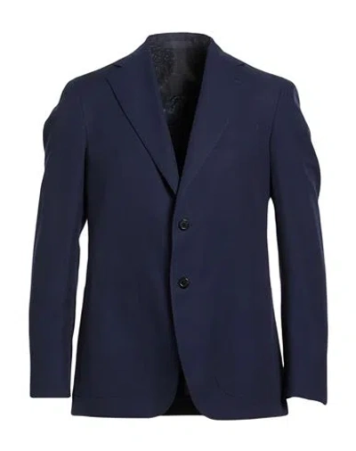 Caruso Man Blazer Navy Size 34 Cotton, Wool In Blue