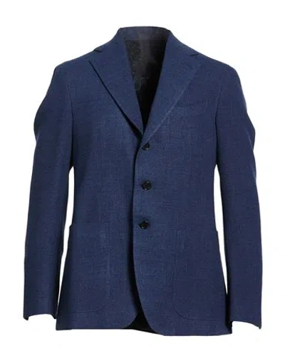 Caruso Man Blazer Navy Size 34 Silk, Linen, Wool, Cotton, Polyamide In Blue