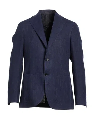 Caruso Man Blazer Navy Size 36 Linen, Cotton In Blue