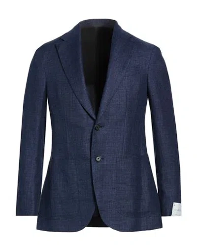 Caruso Man Blazer Navy Size 36 Linen, Wool In Blue