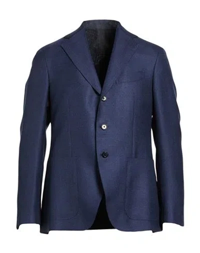 Caruso Man Blazer Navy Size 36 Mohair Wool, Silk In Multi