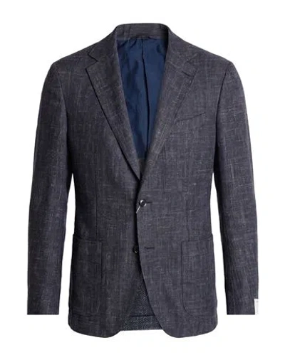 Caruso Man Blazer Navy Size 40 Wool, Silk, Linen In Blue