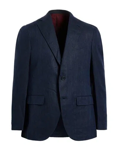 Caruso Man Blazer Navy Size 42 Linen, Cotton In Blue